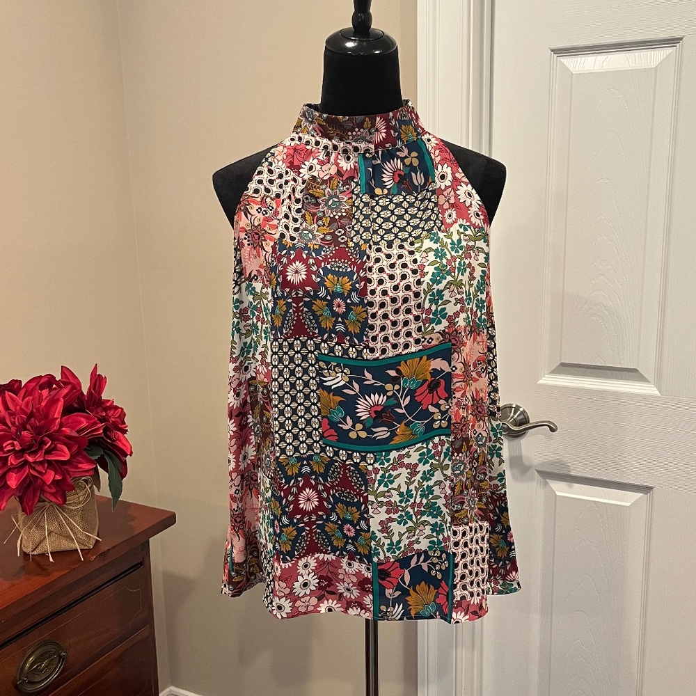 NWT Floral & Ivy Patchwork Sleeveless Halter Blouse M